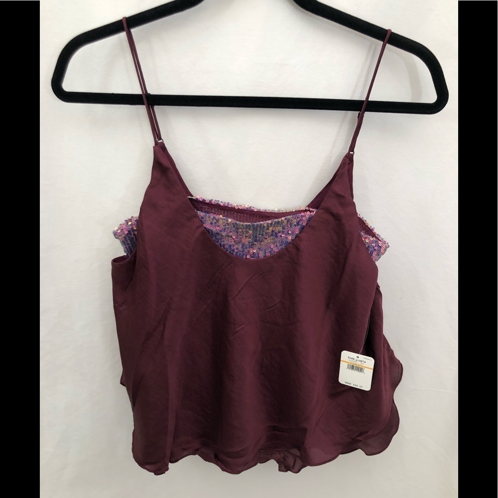 Free People Turn it on Cami Sequin Burgundy Small